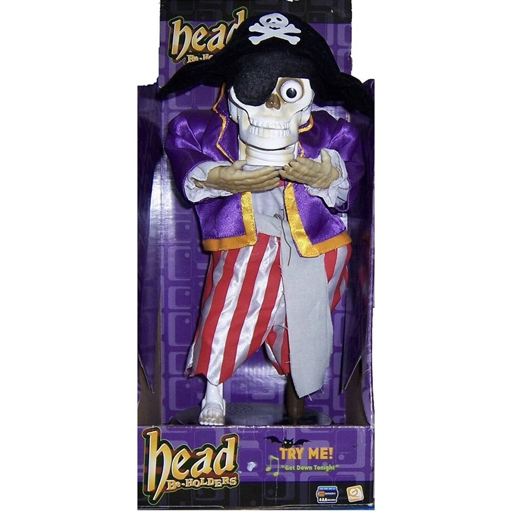 Halloween 2004 Gemmy Head Be-Holders Skeleton Pirate Animated Talk Sing Dance